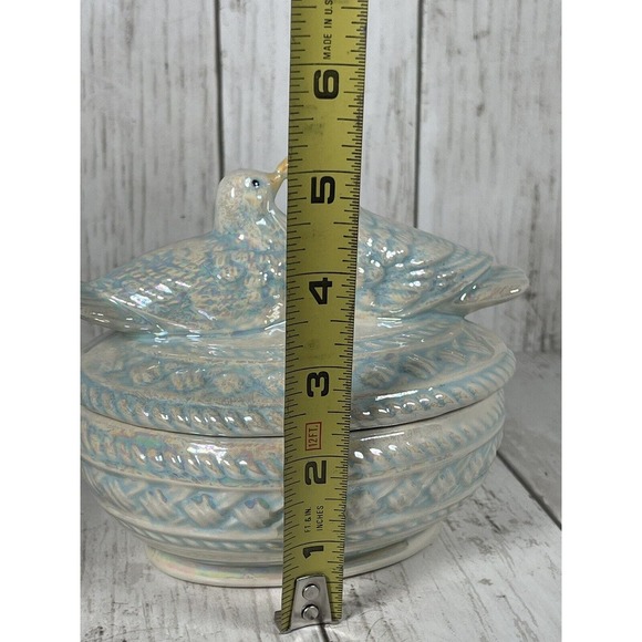Vintage Love Birds Ceramic trinket dish with lid Handmade Blue - Picture 6 of 7